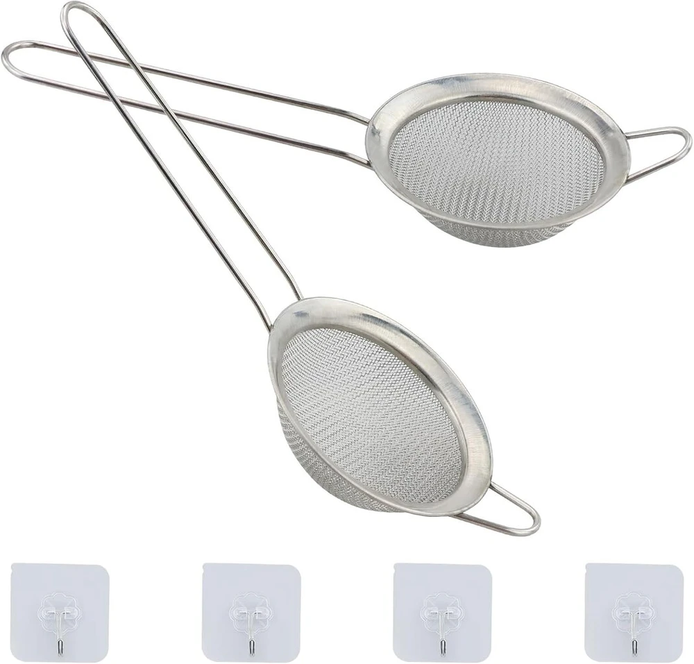 Longdenekhaliq nerūdijančio plieno virtuvės koštuvas, 2 x 8 cm skersmens, smulkus tinklelis, tvirtas, galima plauti indaplovėje, idealus arbatai, kavai, miltų filtravimui