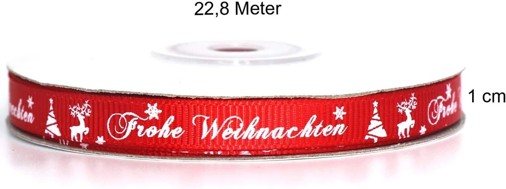 Loogi 22 m juostelė 10 mm satino juostelė, dovanų juostelė, kalėdinė raudona dekoratyvinė juostelė, medžiaginė juostelė su užrašu "merry Christmas"