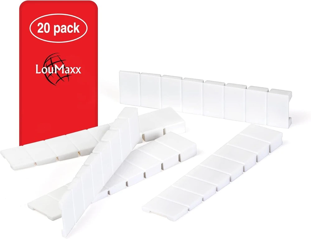 Loumaxx baldų pleištai, 20 vnt. | ratų atramos 8 x 20 x 100 mm, baltos spalvos | plastikiniai pleištai su integruotomis iš anksto nustatytomis lūžio vietomis