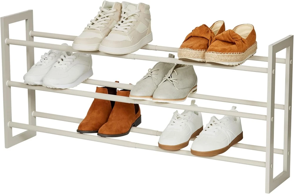 Love It Store It Ištraukiamas batų stovas - metalinis ir medinis batų stovas iki 15 porų batų - batų laikymo sprendimas 3 lygiuose - ištraukiamas, tvirtas - pilkas