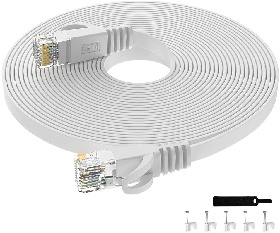 Modemas Lovicool Cat6 plokščias tinklo kabelis ethernet 8 metrų lan kabelis interneto kabelis suderinamas su komutatoriumi maršrutizatoriumi modemu patch panel pc didelio greičio gigabitinis rj45 1000mbit/s (baltas)