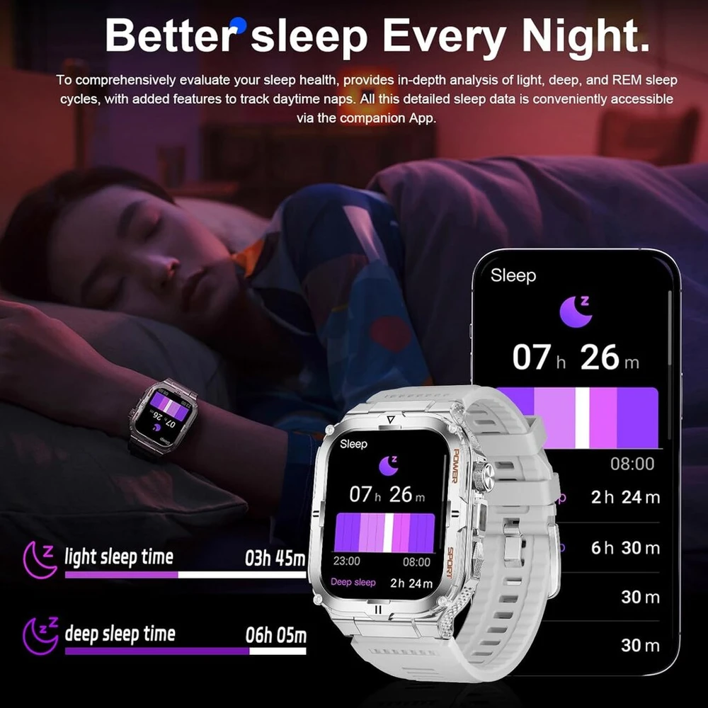 Loyewaier išmanusis laikrodis, skirtas kariškiams, su led žibintuvėliu, bluetooth skambučiais, sportinis laikrodis, kraujo spaudimo matuoklis, fitneso sekiklis, skirtas laukui, ip68 atsparus vandeniui, sidabrinis nerūdijančio plieno išmanusis laikrodis, s