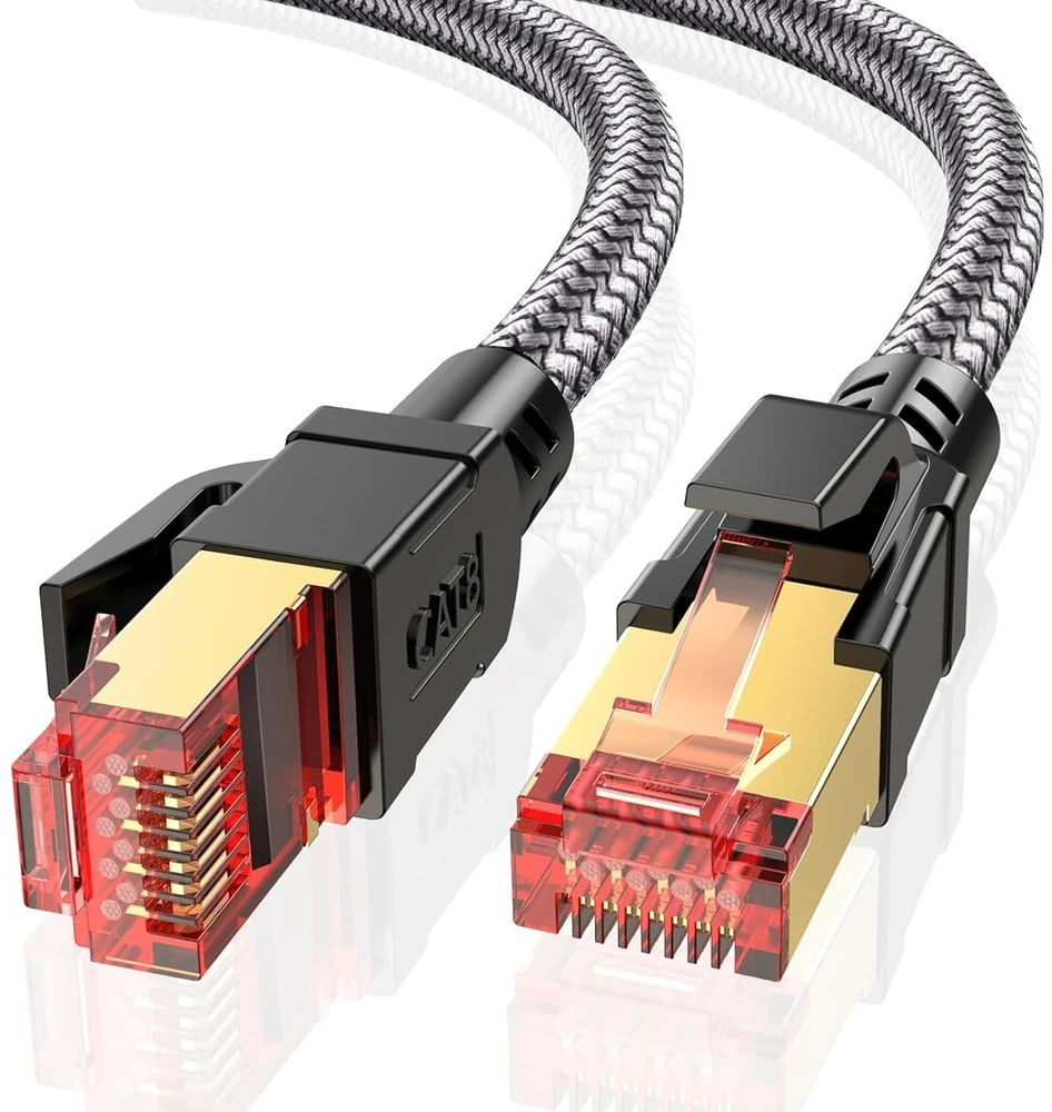 Modemas Ltemziiy Cat 8 lan kabelis 12 m, 40 gbps didelės spartos gigabitinis 2000 mhz pintas tinklo kabelis ethernet kabelis, s/ftp patch kabelis su rj45 paauksuota jungtimi, skirtas ps5/laptop/router/gaming/modem