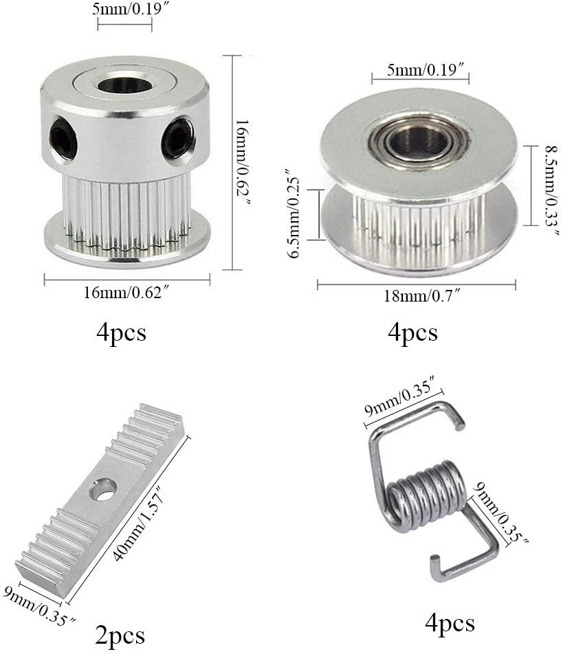 Luabue 5m Gt2 skirstomasis diržas 6 mm + 8 skriemuliai 5 mm skylė Gt2 skriemulys 20 dantų + 14 varžtų + šešiabriaunis raktas Gt2 diržas 3d spausdintuvas