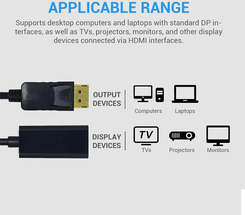 Luckdog 4k Displayport į Hdmi adapteris, vienakryptis Displayport Dp kompiuteris į Hdmi monitoriaus jungties adapteris, suderinamas, vaizdo transliacija iš nešiojamojo kompiuterio, kompiuterio, Netflix, Youtube į televizorių, projektorių