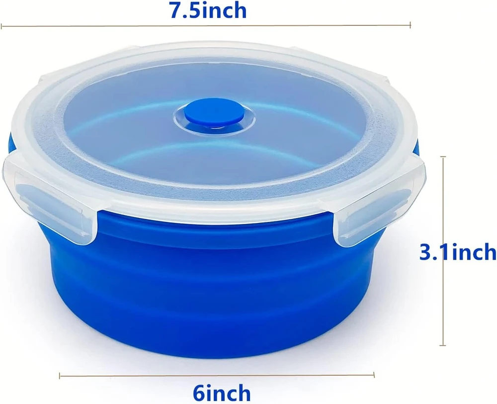 Lunbengo 1200 ml didelis sulankstomas pietų dubuo, silikoninis maisto indas su sulankstoma 2 viename šakute ir šaukštu, vietą taupantys stovyklavimo dubenys, saugus naudoti mikrobangų krosnelėje ir šaldiklyje, mėlynas