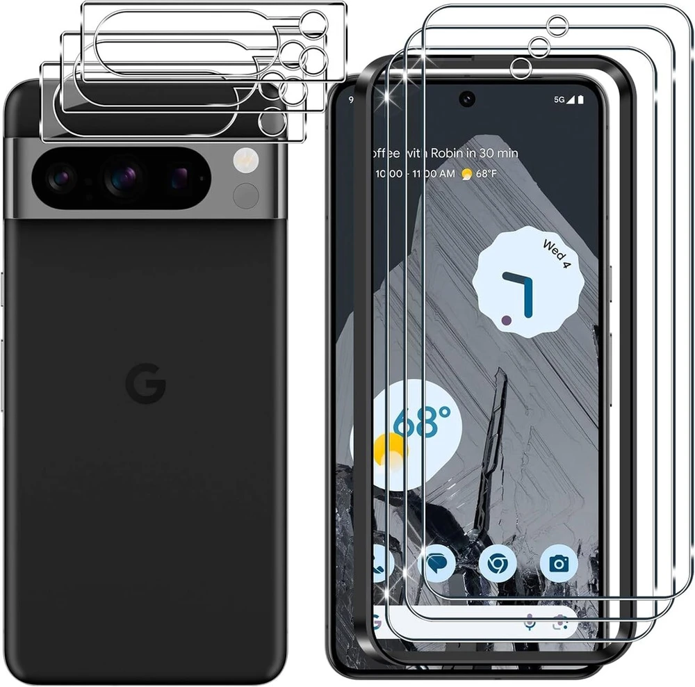 Lutree grūdinto stiklo ekrano apsauga, skirta google pixel 8 pro, 3 + 3 vnt. apsauginis stiklas ir kameros apsauginė plėvelė, 9h kietumas, hd, atspari įbrėžimams, be burbuliukų ekrano apsauginė plėvelė