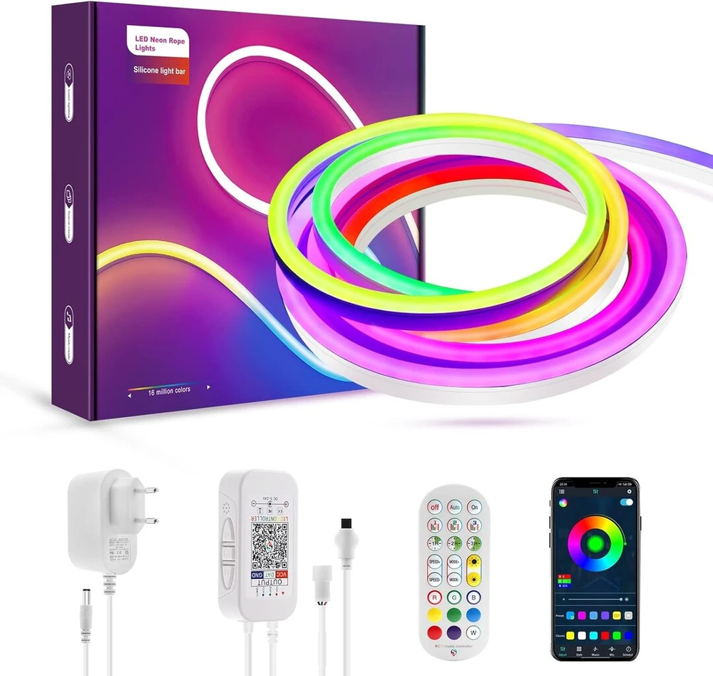 Luxonic 2m bluetooth led neoninės lempos su programėlės nuotolinio valdymo pulteliu ip65 atspari vandeniui lanksti neoninė led juosta rgb ic led neoninė lemputė žaidimų kambariui lauko dekoravimui
