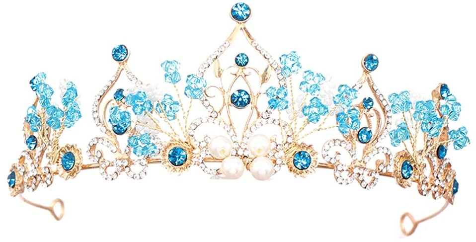 Luxshiny galvos juosta mėlyna tiara kalnų krištolas karūna tiara karūnos mėlyna mergaičių tiara banketui išleistuvių vestuvių vakarėliui plaukų aksesuarai