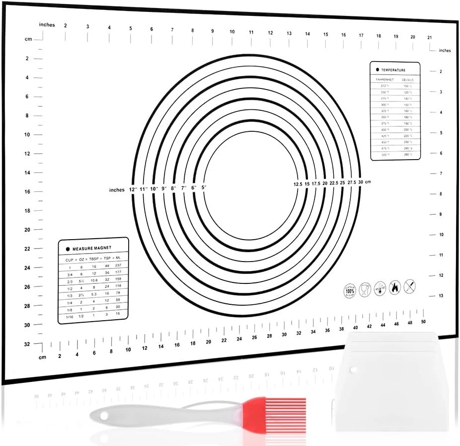 Lxudn didelis 60 x 90 cm silikoninis kepimo kilimėlis, neslystantis, nelipnus kepimo kilimėlis su matmenimis, skirtas fondantui, pyragams, picai, be bpa (juodas + grandiklis)