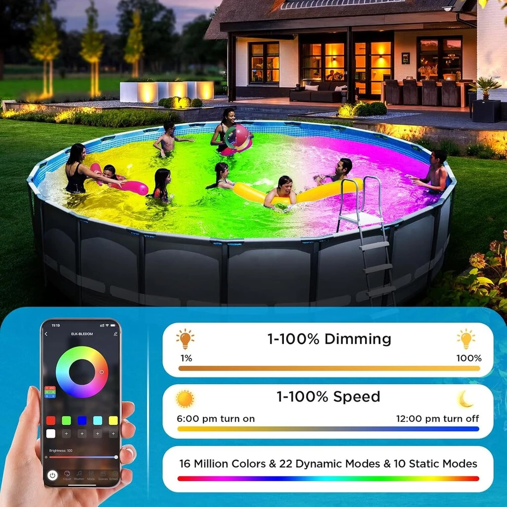 Lylmle led baseino apšvietimas plieniniams baseinams su programėlės valdymu, 20 w rgbw pritemdoma magnetinė baseino lempa 800 lm, ip68 atspari vandeniui, muzikos sinchronizavimas, 12 v povandeninis apšvietimas su laikmačiu, 10 m kabelis