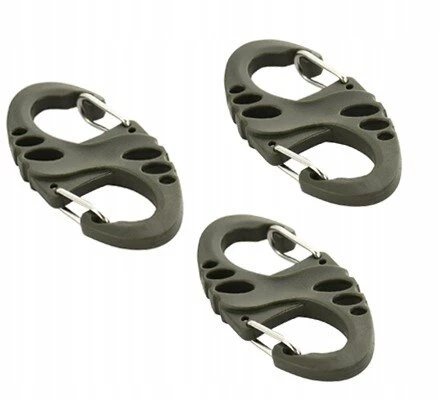 M-tac karabinas 3x dvipusis S-hook tipo karabinas, lengvas raktų pakabukas, Olive