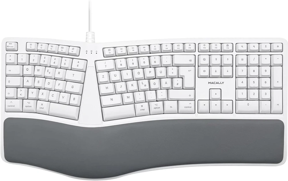 Macally Mergokey-de Ergonominė laidinė Usb-a klaviatūra su riešo atrama, vokiškas Qwertz išdėstymas su umliautais