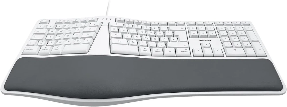 Macally Mergokey-de Ergonominė laidinė Usb-a klaviatūra su riešo atrama, vokiškas Qwertz išdėstymas su umliautais