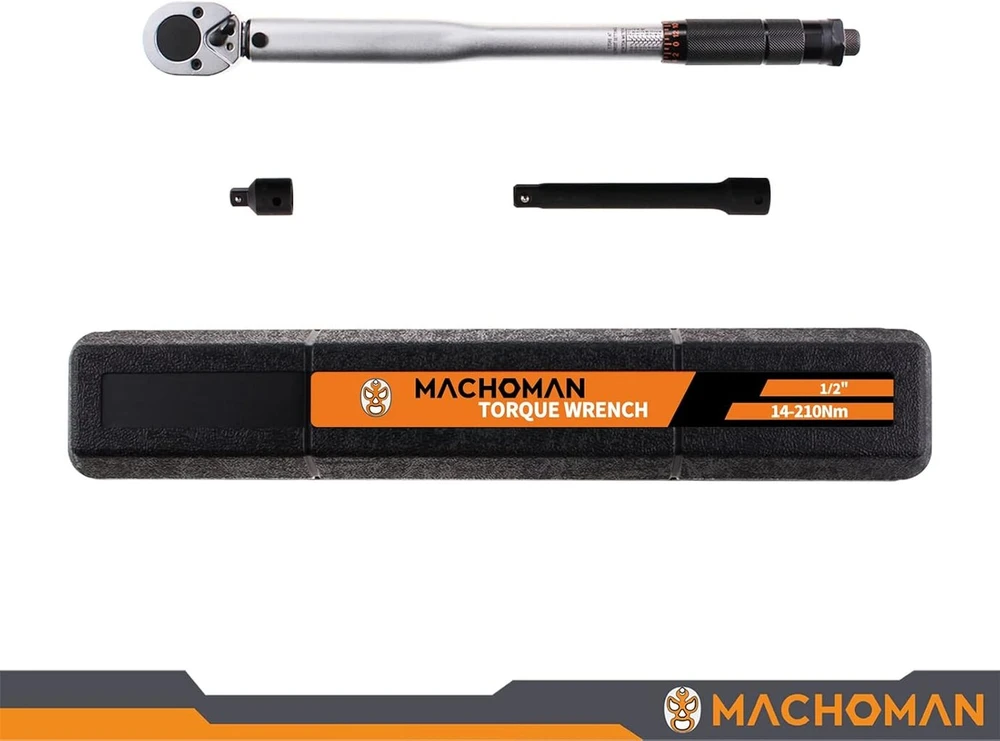 Machoman dinamometrinis raktas su 1/2 adapteriu ir 3/8 colių prailginimu, ergonomiški "pasidaryk pats" įrankiai, mechaniniai įrankiai, dinamometrinis raktas su didelio tikslumo sukimo momentu 14-210nm (atqw403)