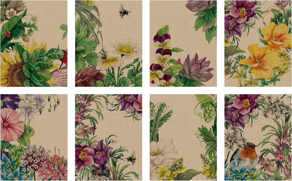 Magic Garden Seeds - Blütensplendour - 40 spalvingų popierinių maišelių/plokščių maišelių su 8 skirtingais dizainais - dovanų maišelis - mažas / mini spausdintas kraft popierius