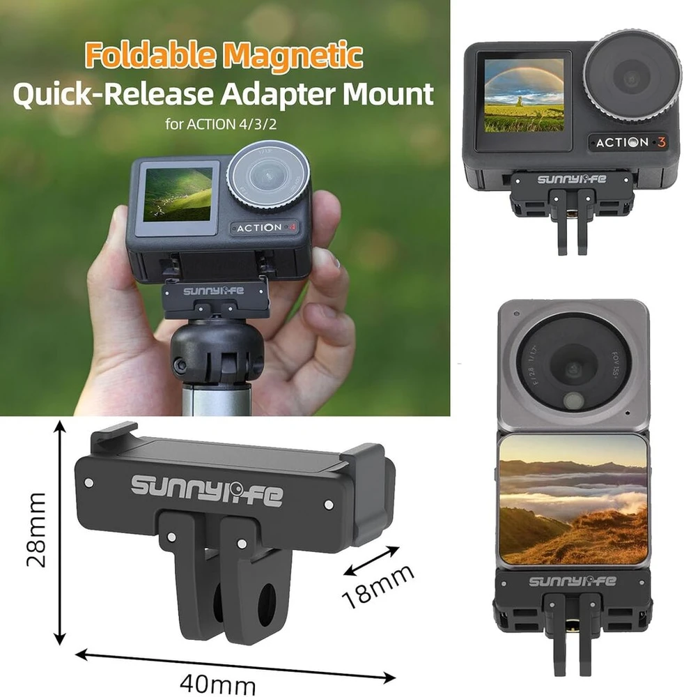 Magnetinis greito atleidimo adapterio laikiklis, suderinamas su Dji Action 4/3/2, sulankstoma adapterio plokštelės prailginimo priedai, suderinami su Osmo Action2/action3/action4
