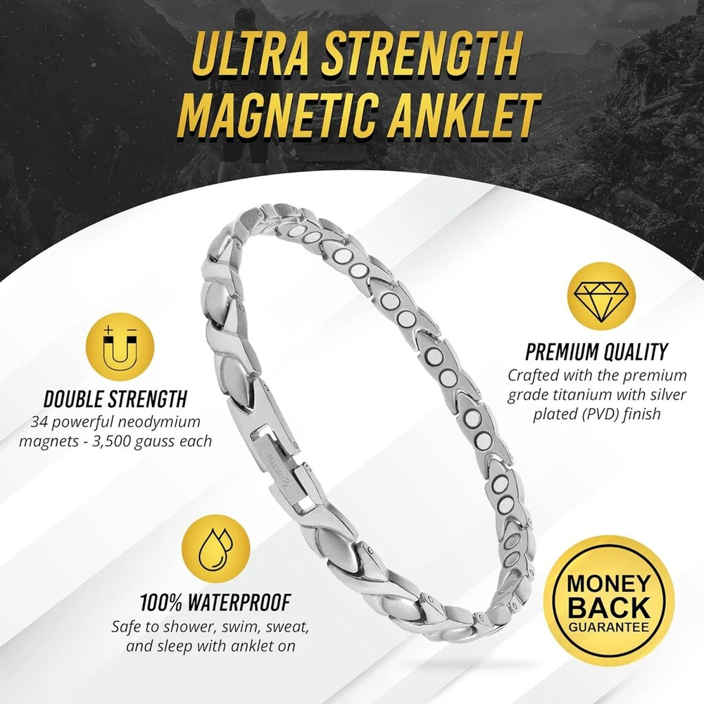 Magnetrx® itin stiprus magnetinis kulkšnies papuošalas moterims – magnetinis kulkšnies papuošalas – titano magnetinis kulkšnies papuošalas moterims, vieneto dydis, titanas, be brangakmenių