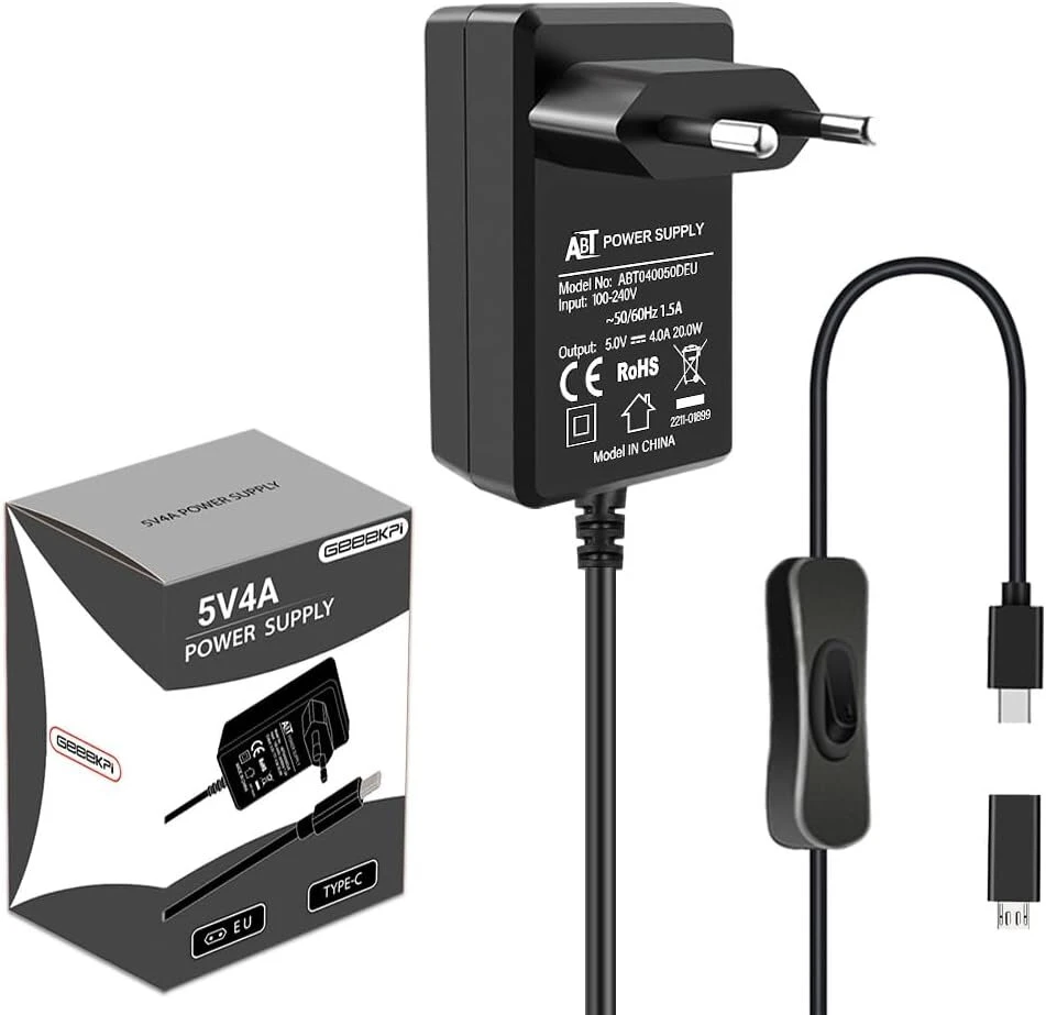 Maitinimo šaltinis Raspberry Pi 4, 5v 4a Usb-c su įjungimo/išjungimo jungikliu