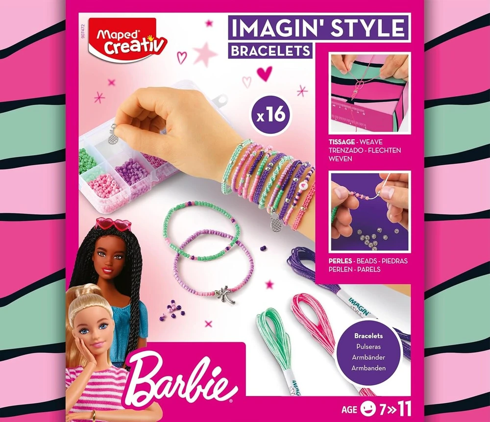 Maped Creativ Imagine'style Barbie papuošalų gamybos rinkinys - audimo gidas papuošalų gamybai - veikla 16 austų apyrankių, karoliukų, pakabukų gamybai - vaikams nuo 7 metų