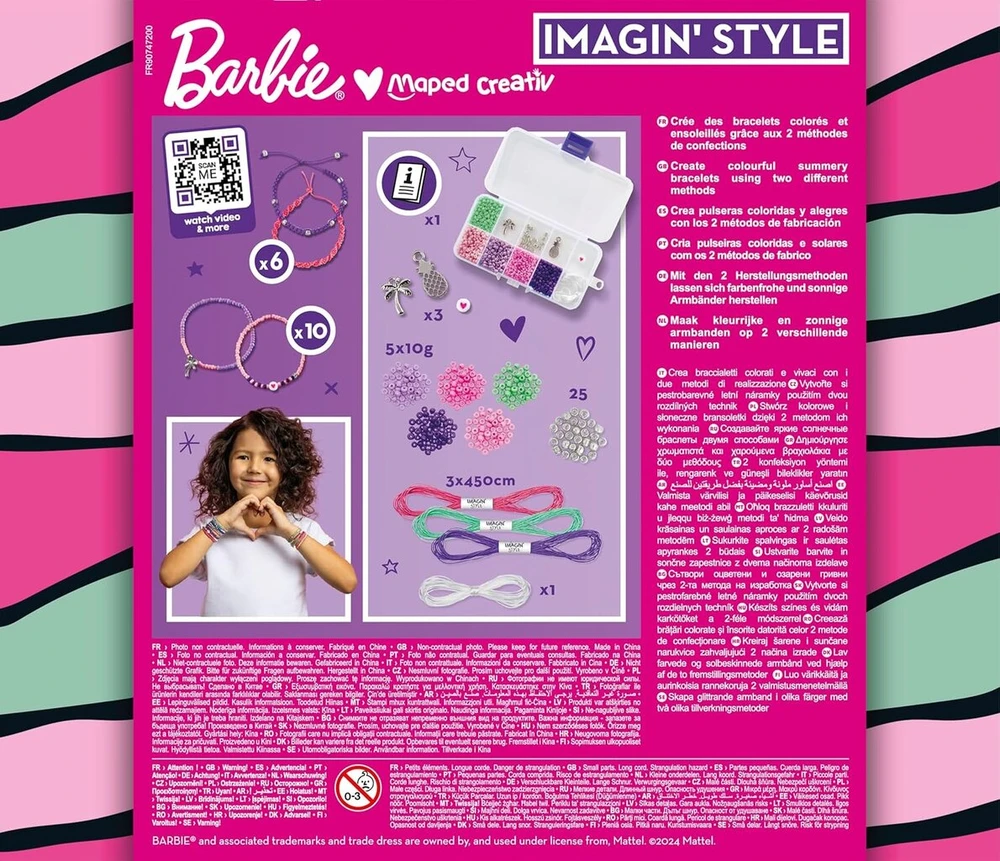 Maped Creativ Imagine'style Barbie papuošalų gamybos rinkinys - audimo gidas papuošalų gamybai - veikla 16 austų apyrankių, karoliukų, pakabukų gamybai - vaikams nuo 7 metų
