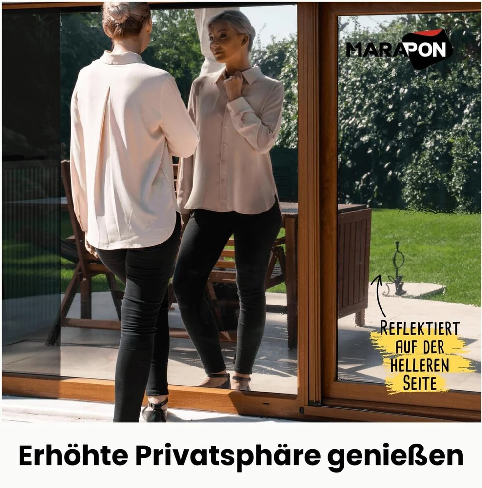 Marapon® veidrodinė langų plėvelė privatumui, apsauga nuo saulės iš išorės, be likučių, stoglangiui, langų tamsinimas, 60 x 200 cm