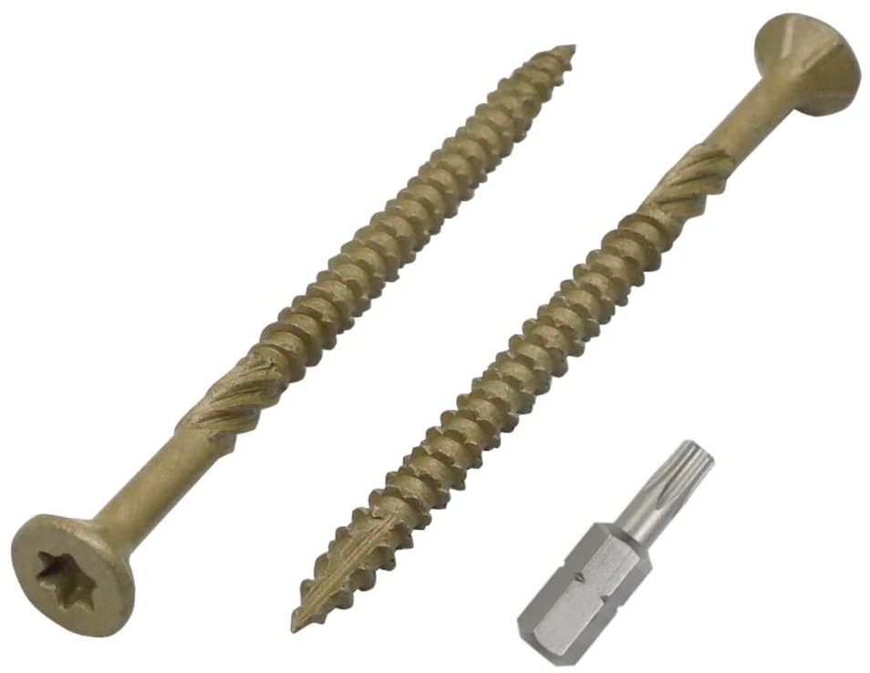 Marcopol (100 vnt.) žalios spalvos antikorozine danga 4.0 x 60mm medinės terasos varžtai medvaržčiai torx galvutė 17 tipo įleidžiamas išorinis varžtas (100, 4.0 x 60mm)