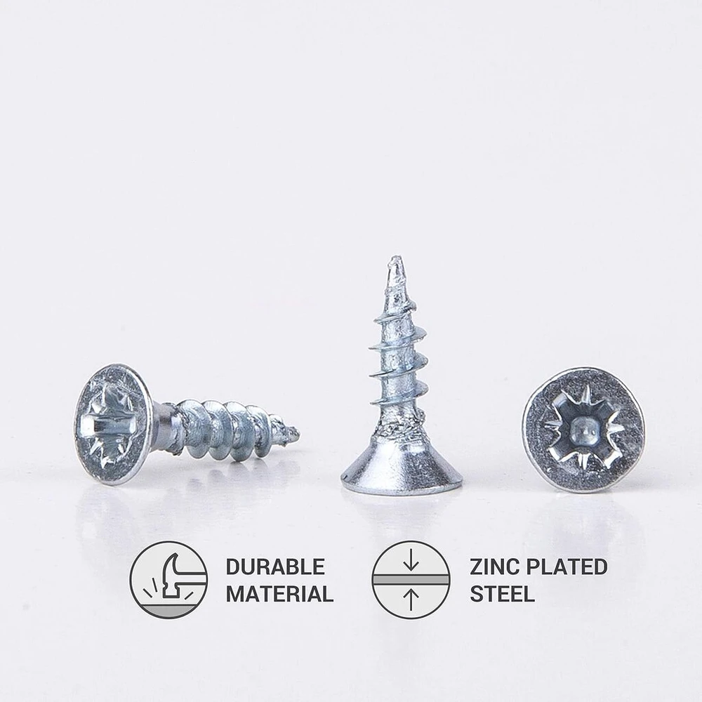 Marcopol medvaržčiai, cinkuotas plienas, 3,0 x 10 mm, įleidžiama galvutė, "pozi" galvutės medienos drožlių plokštės varžtai, 100 vnt.