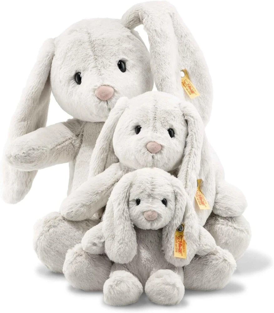 Margarete Steiff Steiff Hoppie triušis, 18 cm pliušinis zuikutis su lanksčiomis ausimis, minkštas žaislas vaikams, švelnūs draugai, judinamas ir plaunamas, šviesiai pilkas (080463)