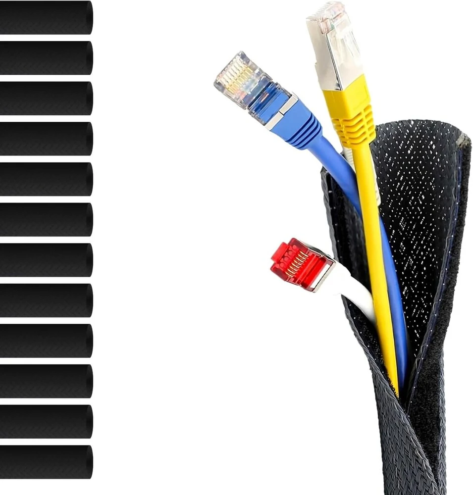 Marketconnect® Pintas kabelių apvalkalas su velcro užsegimu, skersmuo 32 mm, ilgis 8 m, idealiai tinka kabelių organizavimui ir apsaugai, puikiai tinka prie stalo ir televizoriaus, juodas