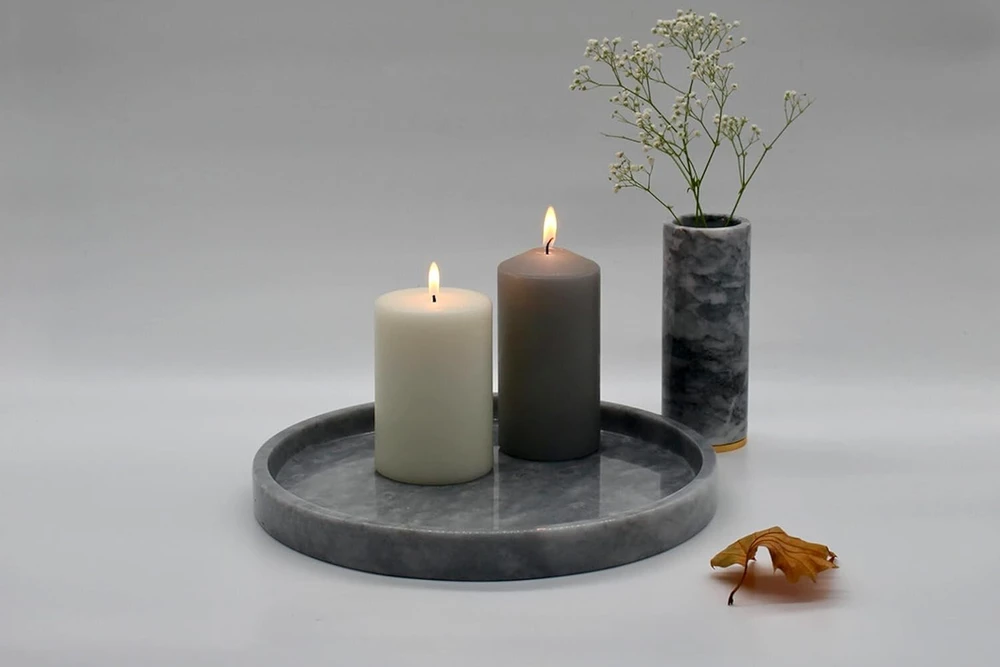 Marmortrend dekoratyvinis padėklas, apvalus, pagamintas iš elegantiško marmuro (pilkas)