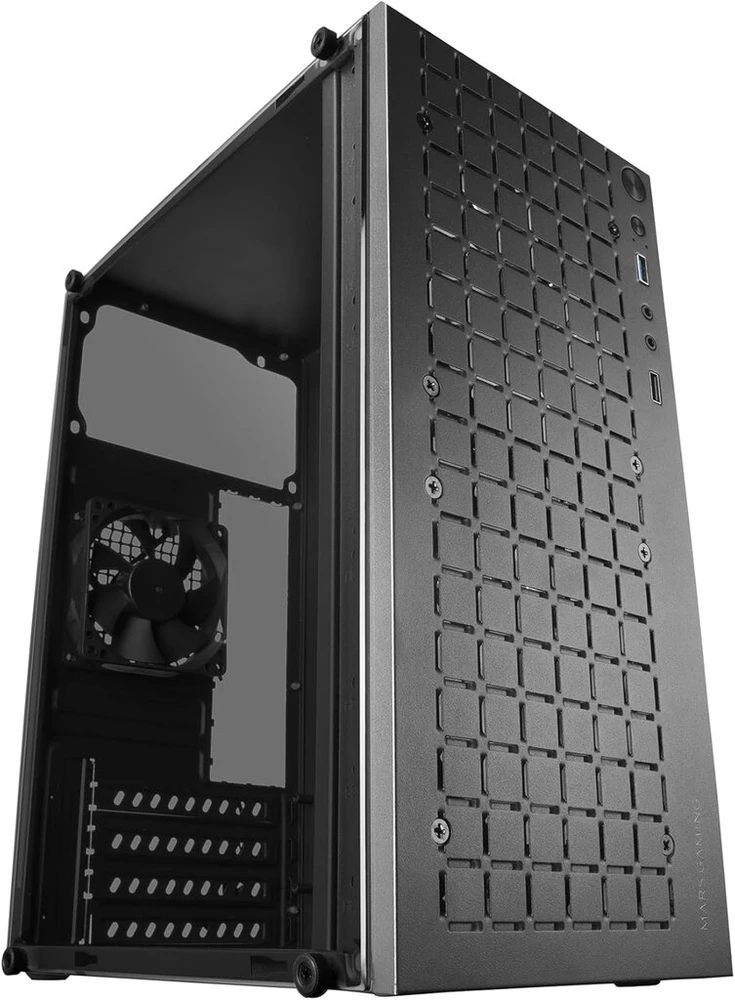 Mars Gaming Mc-1000 Kompaktiškas Microatx korpusas, metalinio tinklelio priekinis dizainas, pilnas šoninis langas, 1 x itin tylus, 80 mm Fdb ventiliatorius, juodas