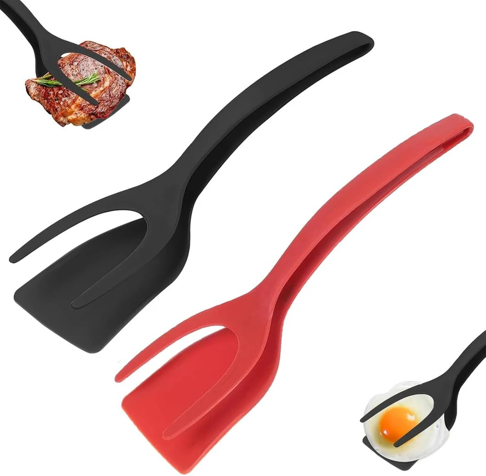 Maruko keptuvių mentelių rinkinys, 2 vnt., 2 viename nelipni kiaušinių apvertimo mentelė, plastikinė mentelė maisto gaminimui, patogi apvertimo mentelė žuviai, kiaušiniams, burgeriams, blynams (juoda ir raudona)