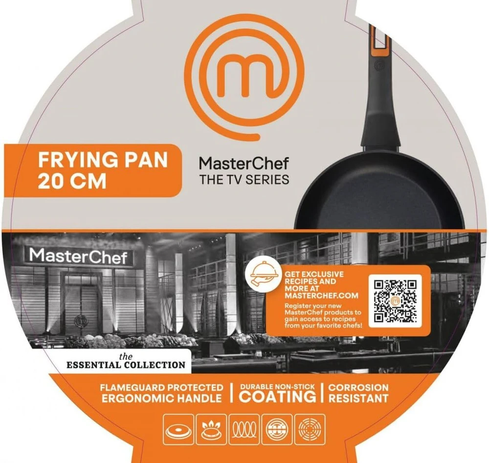 Masterchef keptuvė iš kaltinio aliuminio - keraminė danga | nelimpanti danga, patvari, tvirta - 2,5 mm storio | tinka dujinėms, elektrinėms, stiklo keramikos ir indukcinėms viryklėms (20 cm)
