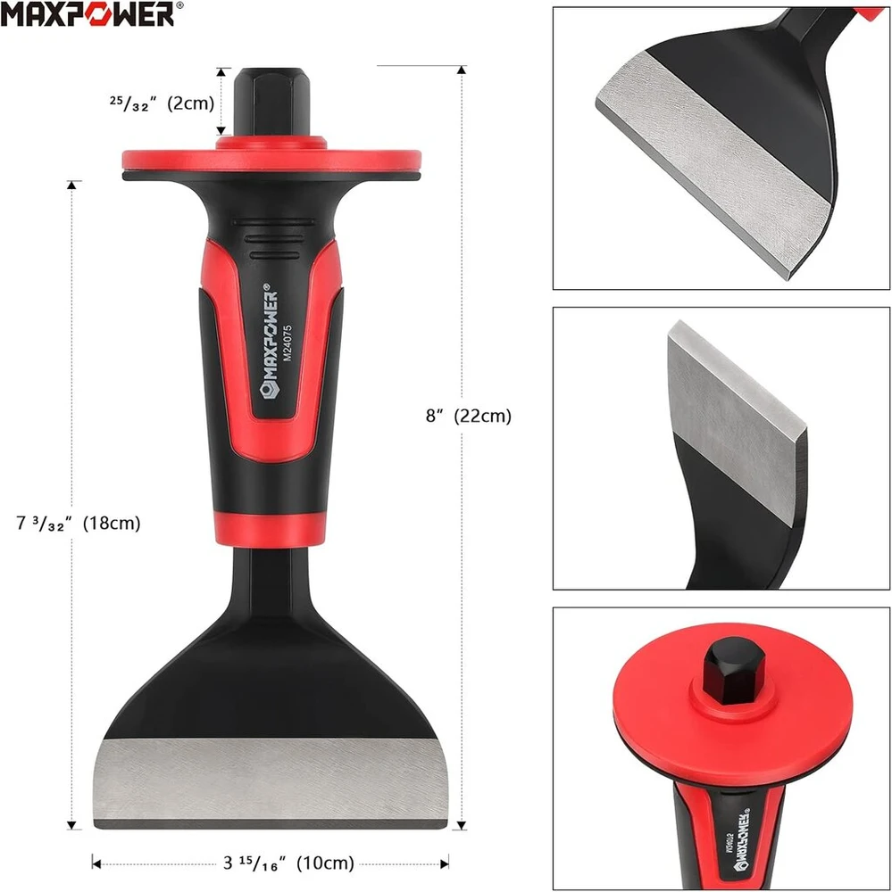 Maxpower rankinių kaltų rinkinys su rankų apsauga, smailus kaltas 30 cm, plokščias tikslusis kaltas 30 x 3 cm, plokščias kaltas 22 x 10 cm, kaltas su ypač plačiu smūgiavimo paviršiumi, rankinis kaltas pagamintas iš legiruotojo plieno