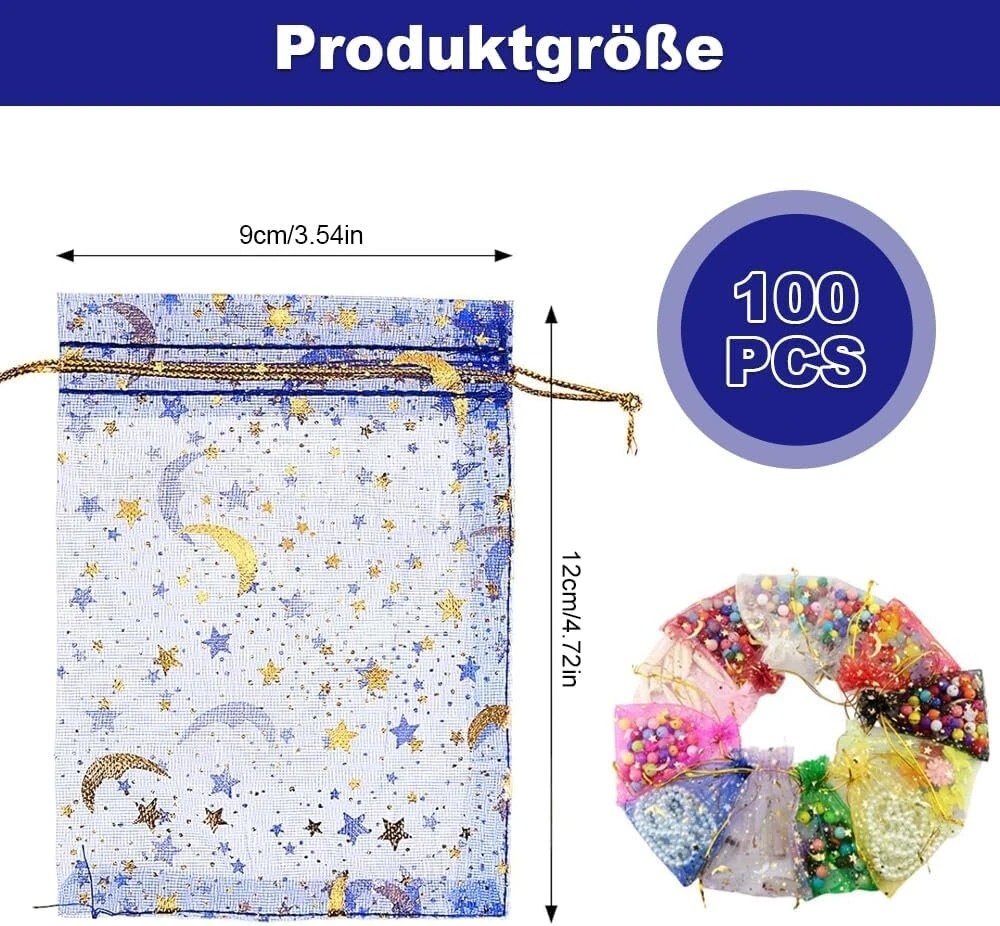 Megcdtr 100 vnt. organzos maišelių rinkinys, 9 x 12 cm organzos maišeliai, 10 spalvų papuošalų maišeliai, levandų maišeliai, dovanų maišelis iš organzos vestuvėms, gimtadieniui, kalėdoms, valentino dienai