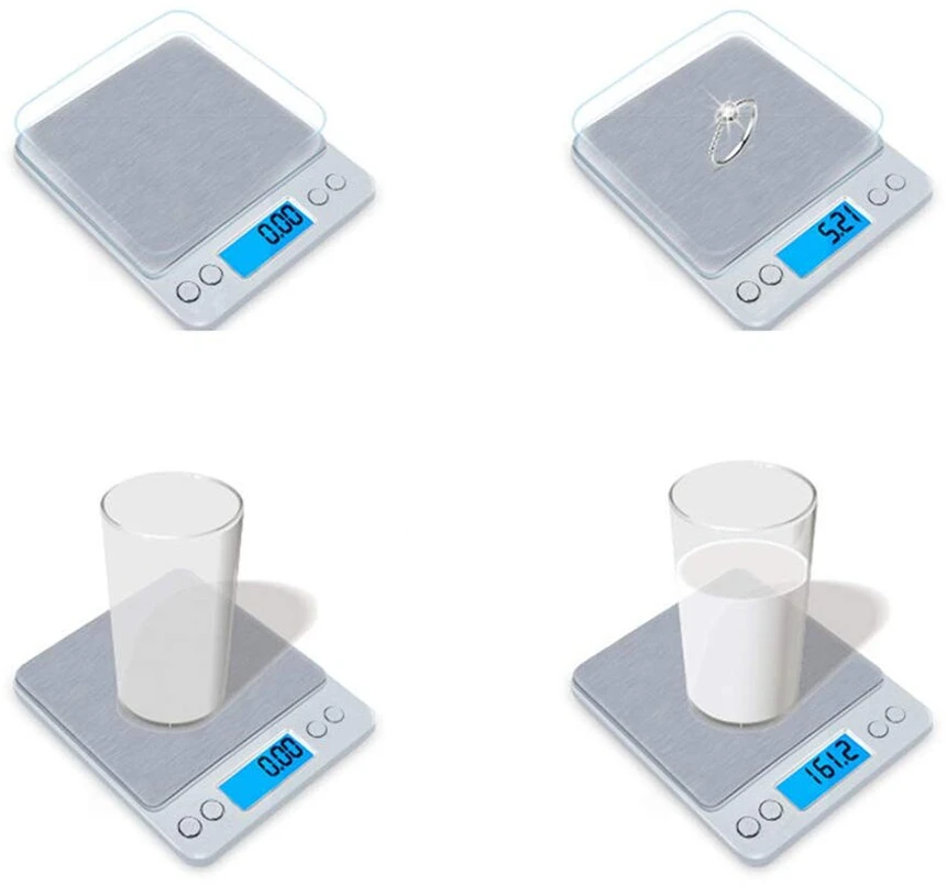 Mengshen skaitmeninės svarstyklės juvelyrikai / virtuvinės svarstyklės 500g (0.01g) didelio tikslumo miligraminės kišeninės svarstyklės jautrus nešiojamas ekranas su nerūdijančio plieno apšvietimu