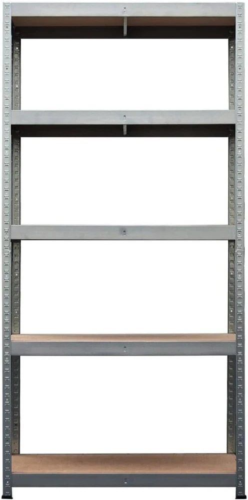 Metalkas Str120nd sandėliavimo lentyna su 5 Hdf plokštėmis, 180 x 75 x 30 cm, lentynos apkrova 120 kg, reguliuojamo aukščio lentynos, didelio patvarumo lentyna, rūsio lentyna, dirbtuvių lentyna, galvanizuotas metalas, sidabrinė