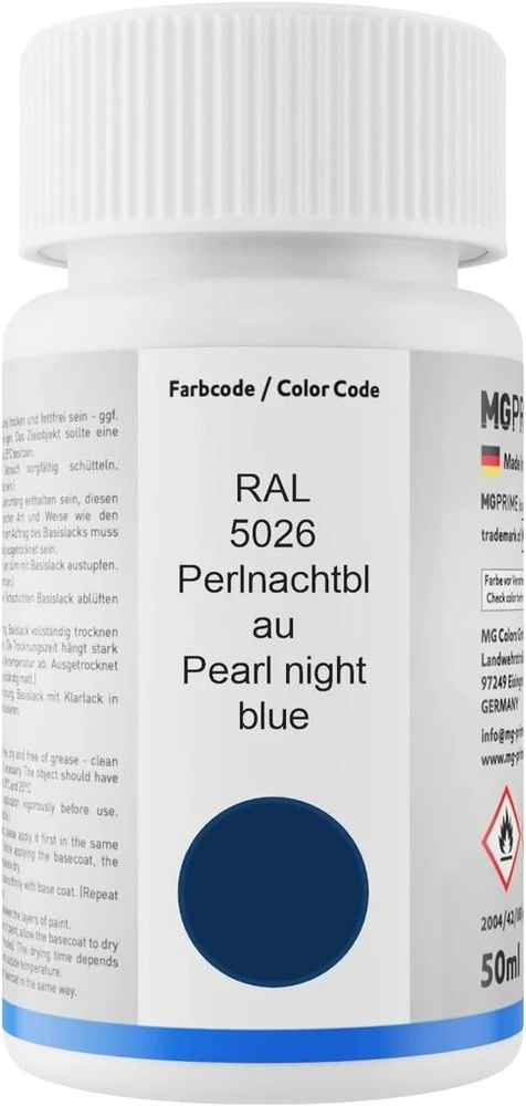 Mg Prime dažų pieštukų rinkinys Ral 5026 Pearl Night Mėlyna/pearl Night Mėlyna blizgus pagrindinis sluoksnis skaidrus lakas po 50 ml kiekvienas