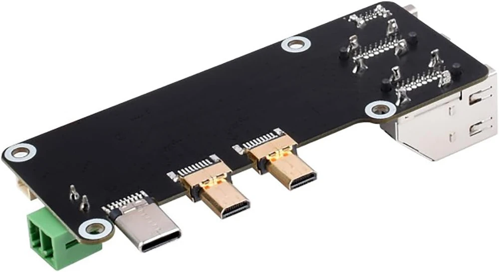 Micro hdmi į hdmi adapterio plokštė, skirta raspberry pi 5 / raspberry pi 4b, palaikomi du 4k išėjimai, du maitinimo būdai - type-c prievadas arba varžtų gnybtas