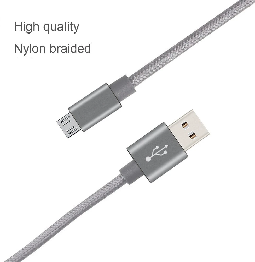 Micro Usb kabelis, 2 vnt., 0.6m, nailono pynė, greitas įkrovimas