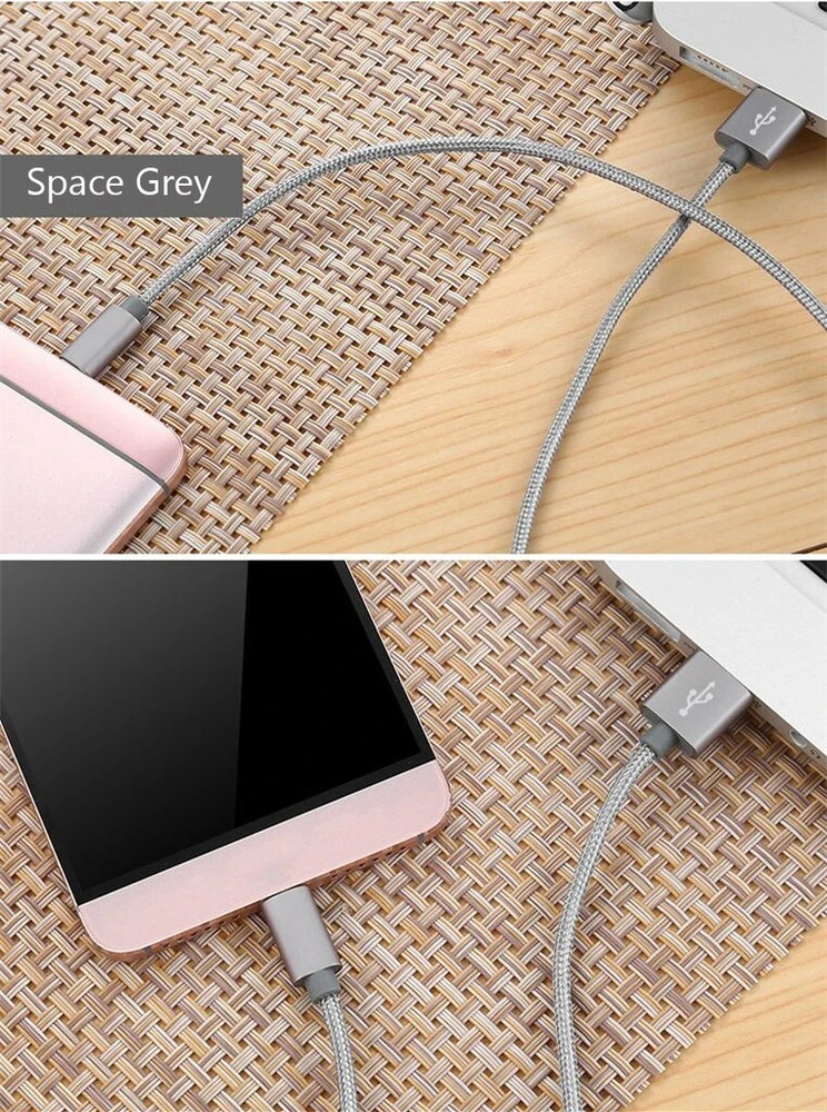 Micro Usb kabelis, 2 vnt., 0.6m, nailono pynė, greitas įkrovimas