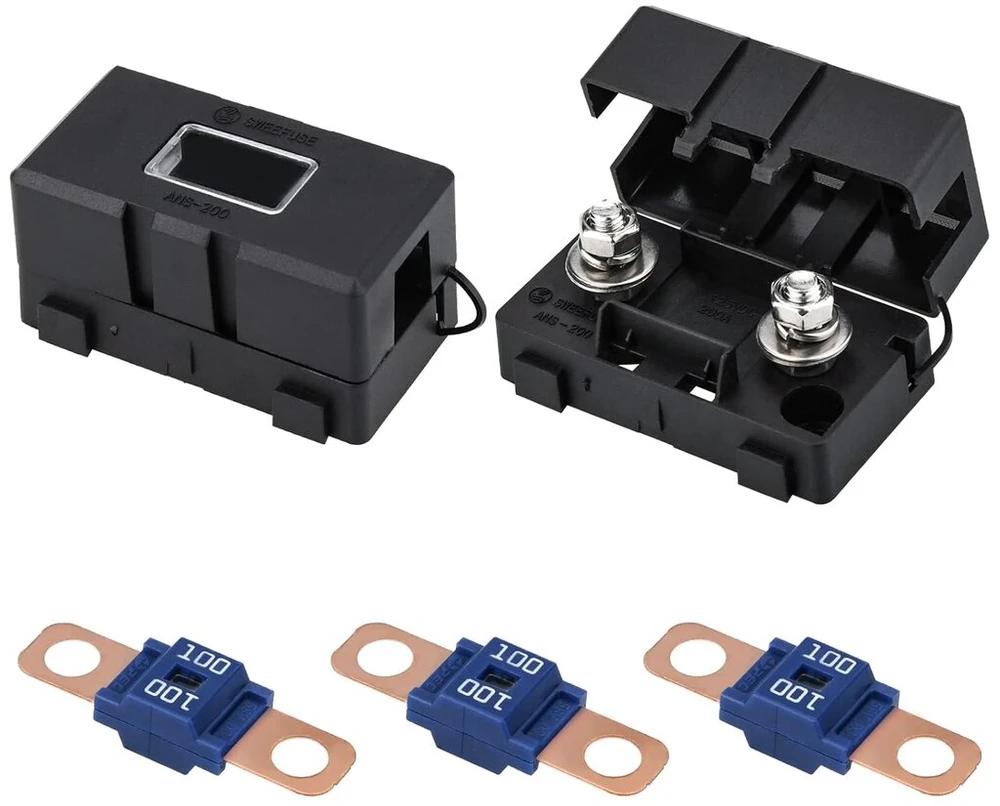 Midi saugiklis, 3 vnt. pakuotė 100a Midi varžtiniai saugikliai 2 vnt. Ans saugiklių laikiklis 12v-58v Midi didelės srovės saugiklis automobiliams, sunkvežimiams, statybinėms transporto priemonėms, autobusams, nameliams ant ratų (100a)