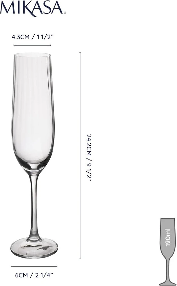 Mikasa Treviso krištolinės taurės šampanui 190 ml, 4 vnt. rinkinys, be švino, su banguotu efektu