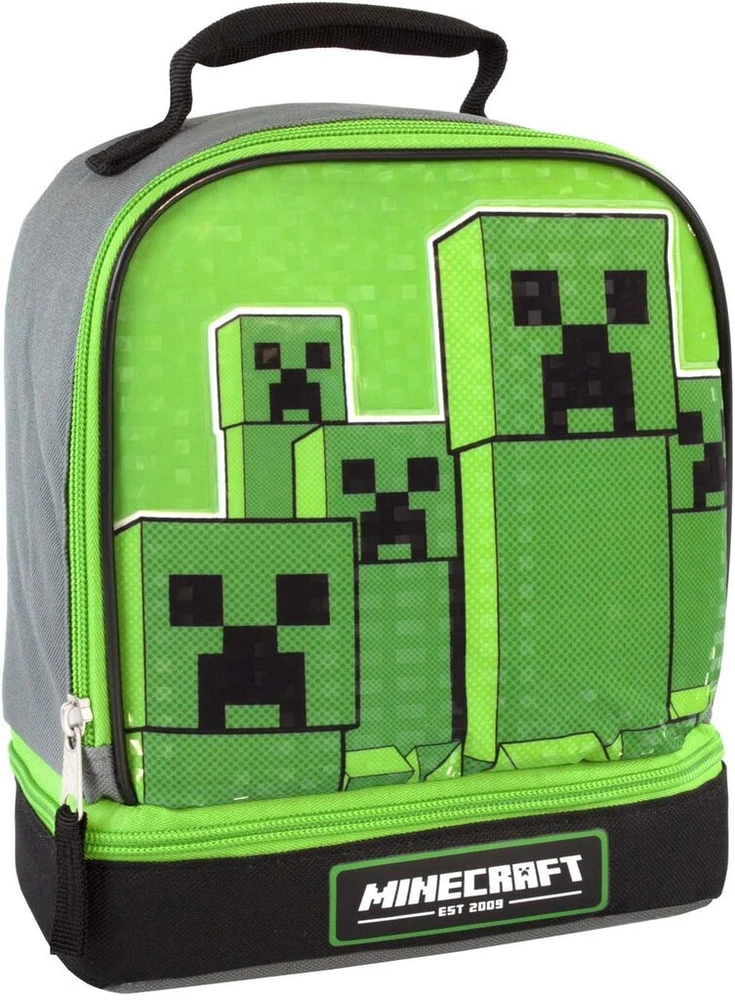 Minecraft vaikiška žalia užsegama priešpiečių dėžutė su skyriumi, vienas dydis