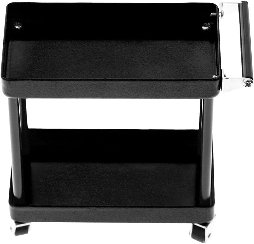 Mini dirbtuvių vežimėlis įrankių vežimėlis surinkimo vežimėlis dirbtuvių vežimėlis metalinis daugiafunkcinis vežimėlis 2 pakopų vežimėlis medžiagų vežimėlis smulkioms dalims, tokioms kaip veržlės, varžtai, sraigtai 86 x 42 (juodas)