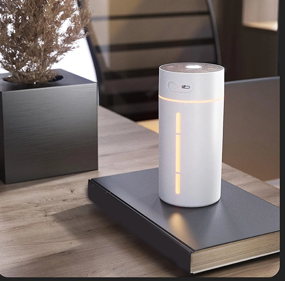 Mini drėkintuvas, 250 ml, 5 V, įkraunamas per Usb, nešiojamas automobilinis drėkintuvas, aromaterapinis drėkintuvas, išmanusis drėkintuvas su naktine lempute automobiliui, sunkvežimiui, namams, biurui, miegamajam
