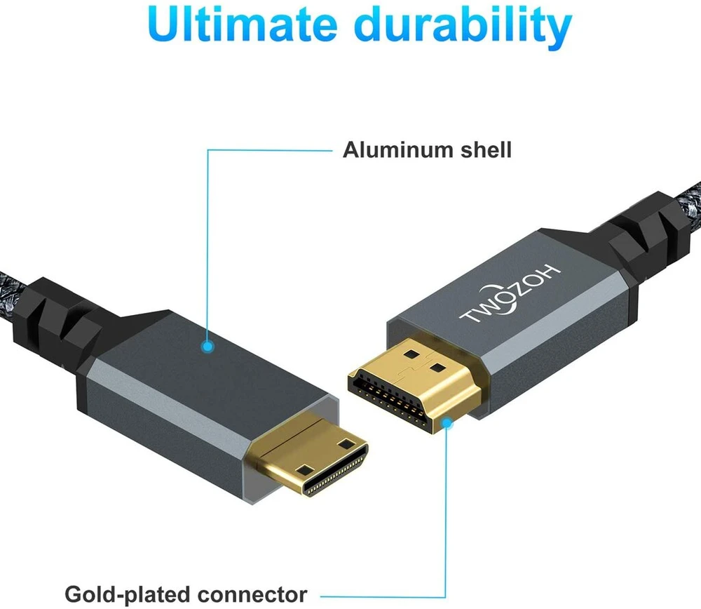 Mini Hdmi į Hdmi kabelis 10m, pintas, palaiko 720p 1080p