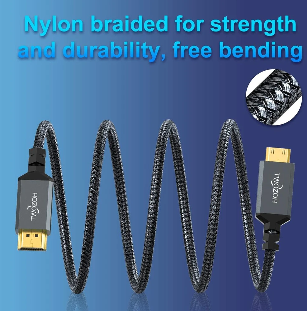 Mini Hdmi į Hdmi kabelis 10m, pintas, palaiko 720p 1080p