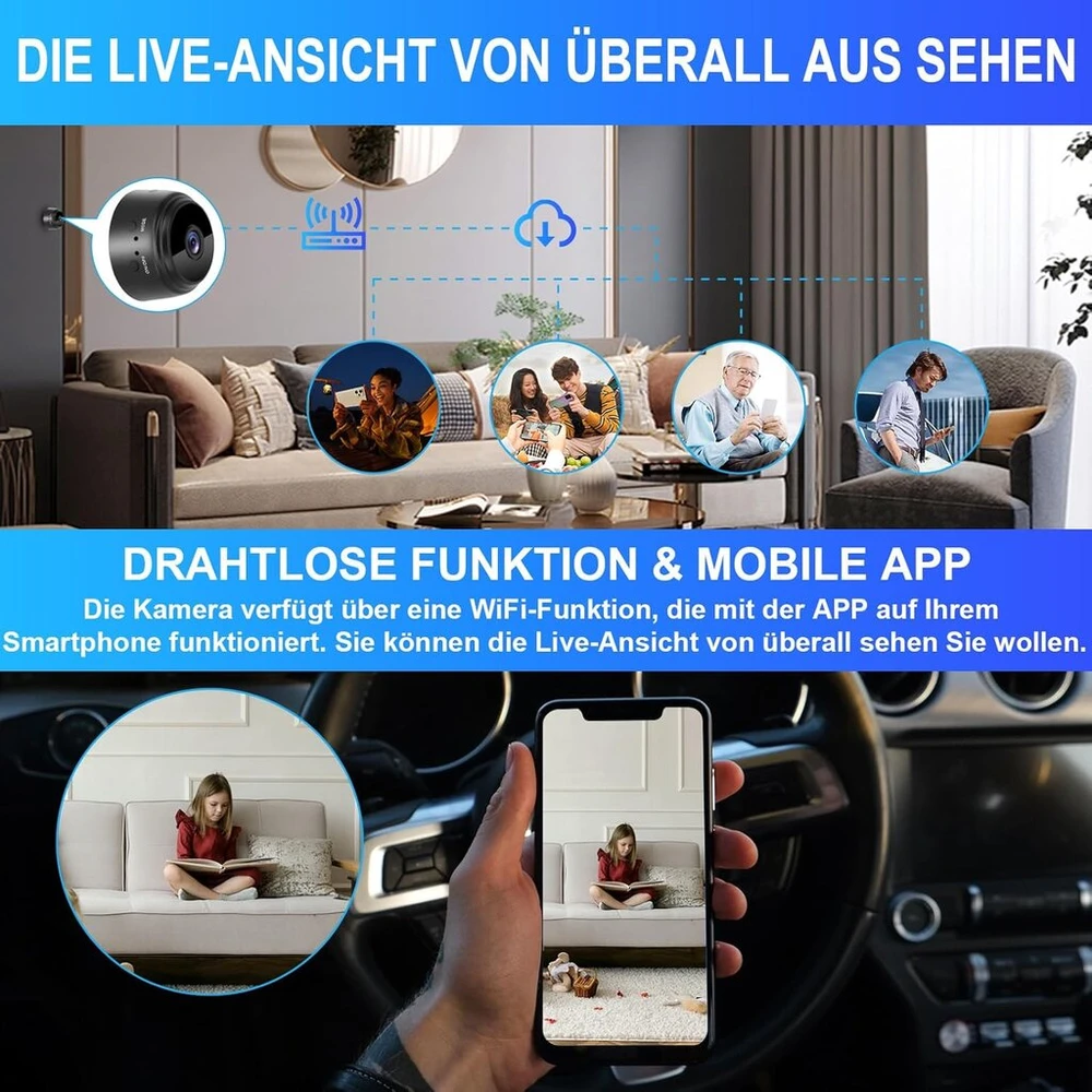 Mini kamera 1080p maža stebėjimo kamera Wifi vidaus stebėjimo kamera su tiesiogine transliacija mobiliojo telefono programėle ir judesio jutikliu, kompaktiška Wifi valdoma ilga baterijos veikimo trukmė namų vaizdo įrašams